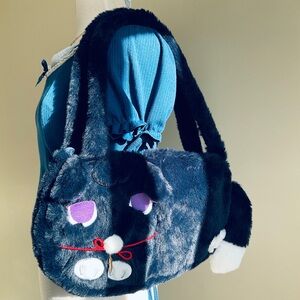Plush Navy Cat Shoulder Bag for Women